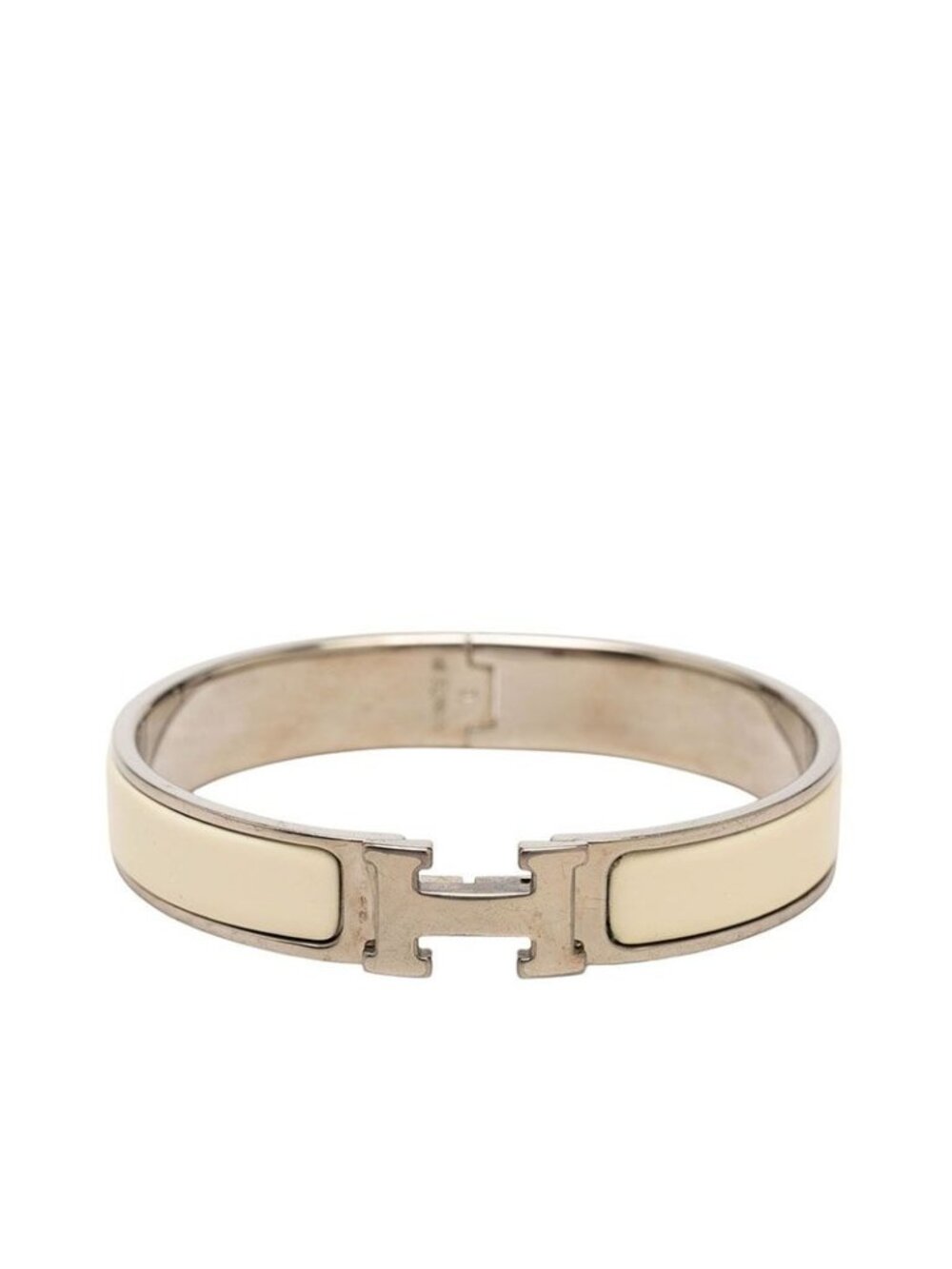 Hermes Clic H GM Costume Bracelet Bangle Silver White Metal Enamel
